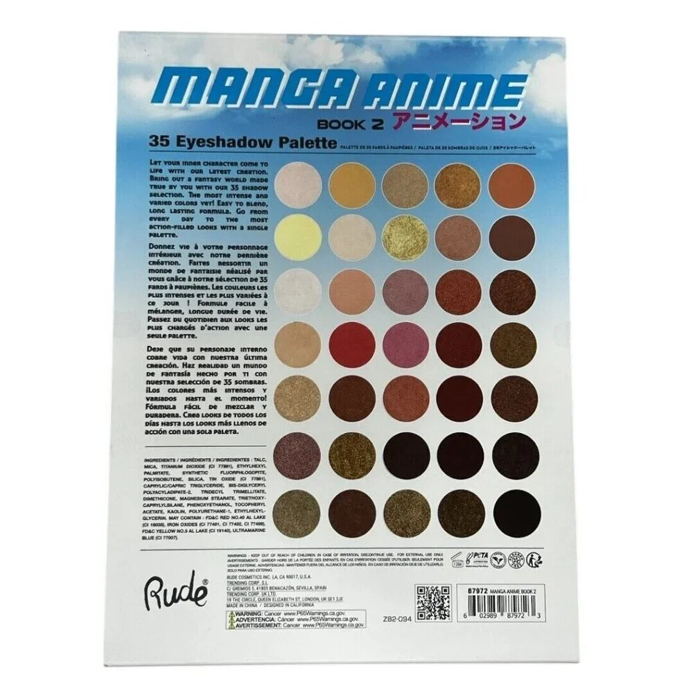 Manga Anime 35 Pressed Eyeshadow Palette Book 2‎ by RUDE Cosmetics NIB Sealed